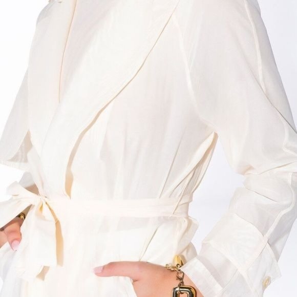 Callie Long Chiffon: Sheer Mesh Sash Trench Duster Jacket M L - Picture 2 of 11